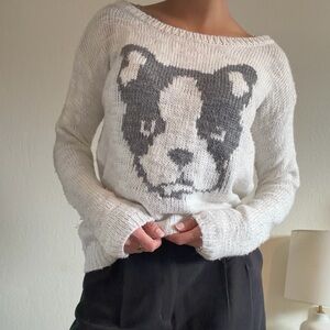 Women's Black and White Dog Sweater